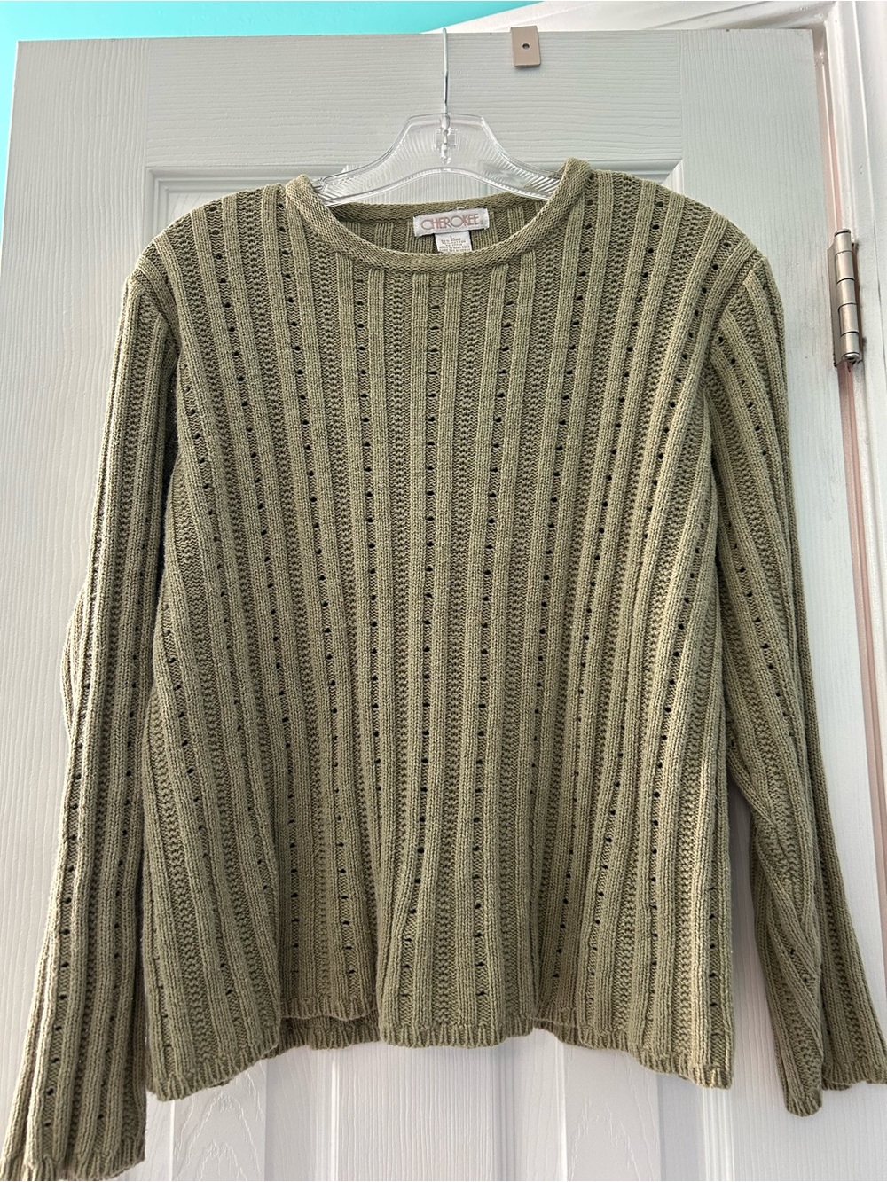 Cherokee Light Olive Ribbed Crewneck Sweater